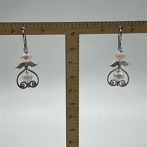 Handmade Angel Wing Earrings Pink Iridescent Beads Stainless Steel Hooks NWT - Picture 4 of 6